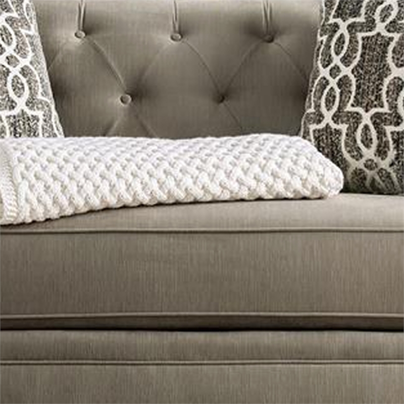 Erin Sofa Loveseat Set- 6 Large Pillows- Brown Small Weave Chenille