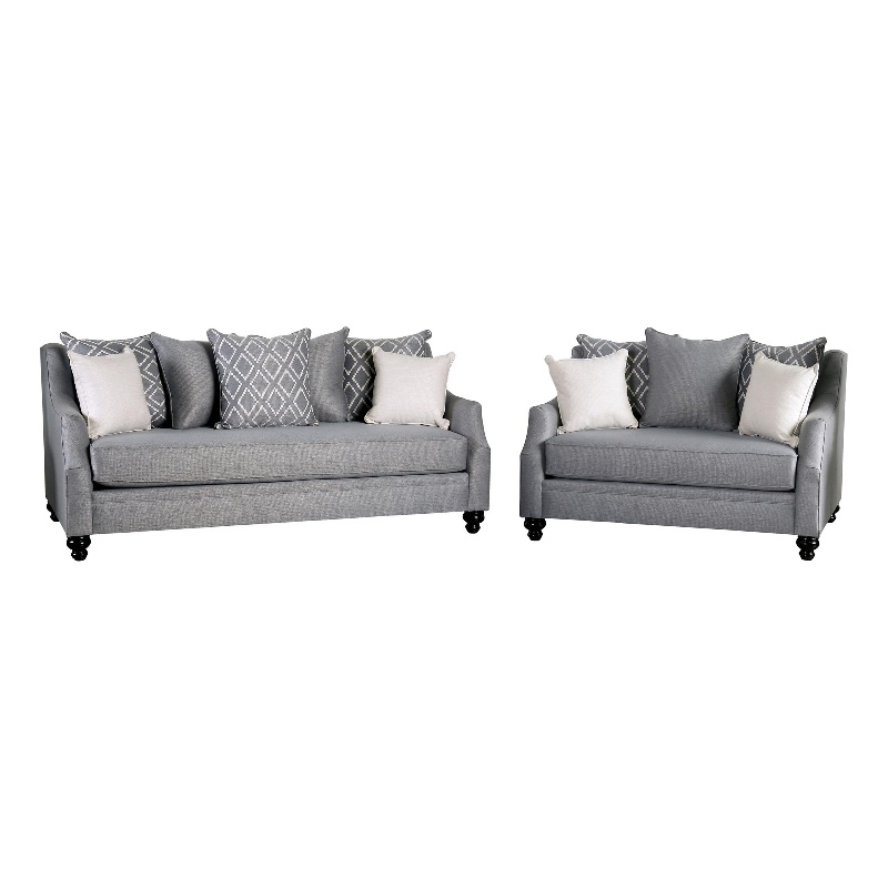 Efyn Sofa and Loveseat Set- Loose Pillow Back- Light Gray Burlap Weave