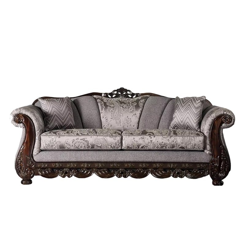 Delie 2pc Sofa Loveseat Set- Gray Chenille- 4 Accent Throw Pillows