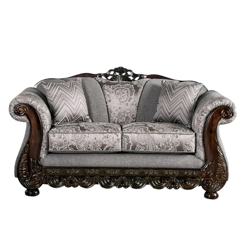 Delie 2pc Sofa Loveseat Set- Gray Chenille- 4 Accent Throw Pillows