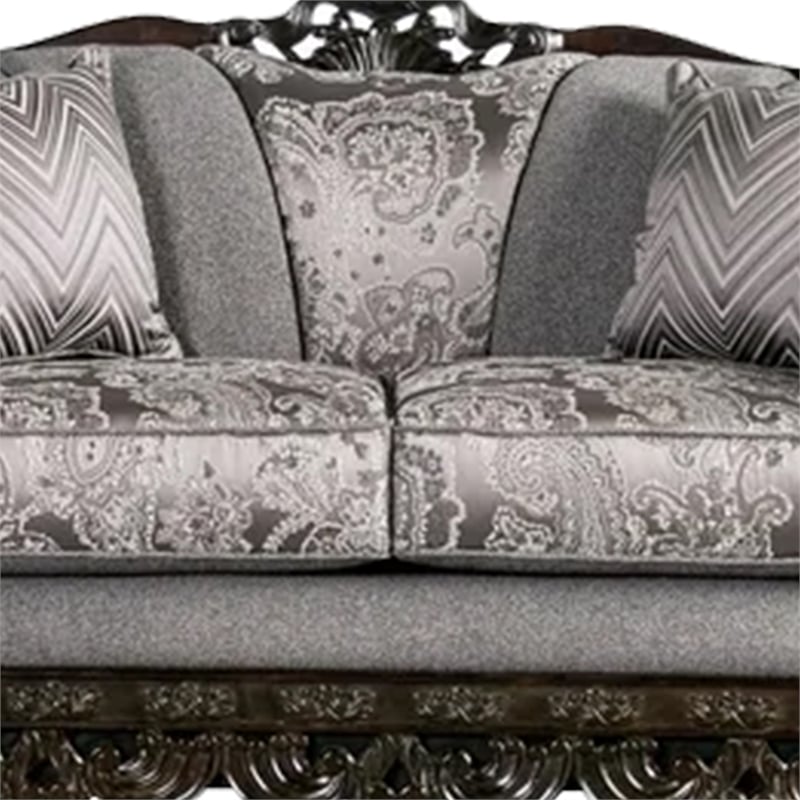Delie 2pc Sofa Loveseat Set- Gray Chenille- 4 Accent Throw Pillows