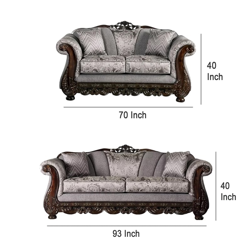 Delie 2pc Sofa Loveseat Set- Gray Chenille- 4 Accent Throw Pillows