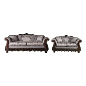Delie 2pc Sofa Loveseat Set- Gray Chenille- 4 Accent Throw Pillows
