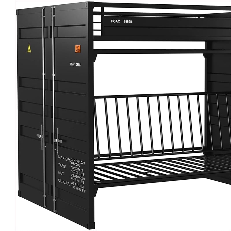 Twin Size Bunk Bed with Futon Sofa Base- Modern Black Metal Frame