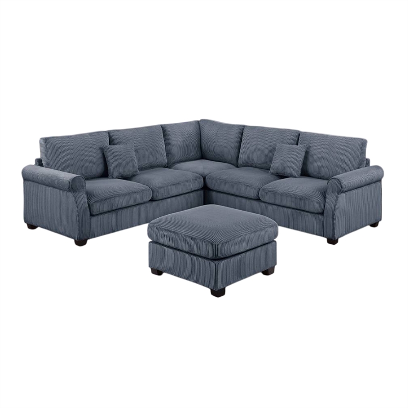 Fero 4pc L Sectional Sofa- Loveseat- Wedge- Ottoman Set- Gray Corduroy