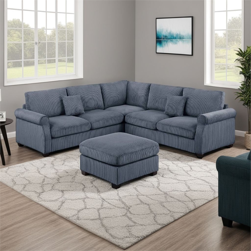 Fero 4pc L Sectional Sofa- Loveseat- Wedge- Ottoman Set- Gray Corduroy