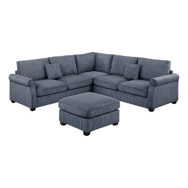 Fero 4pc L Sectional Sofa- Loveseat- Wedge- Ottoman Set- Gray Corduroy