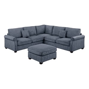 Fero 4pc L Sectional Sofa- Loveseat- Wedge- Ottoman Set- Gray Corduroy