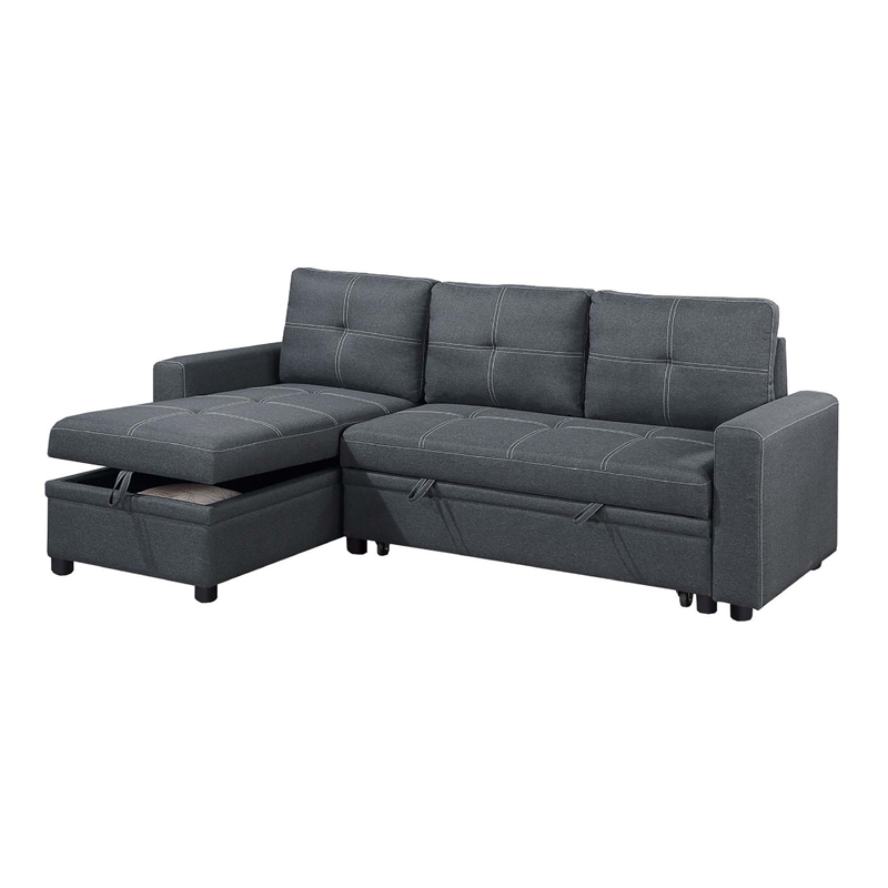 Gero Sectional Sofa Pull Out Bed- Reversible Storage Chaise- Dark Gray