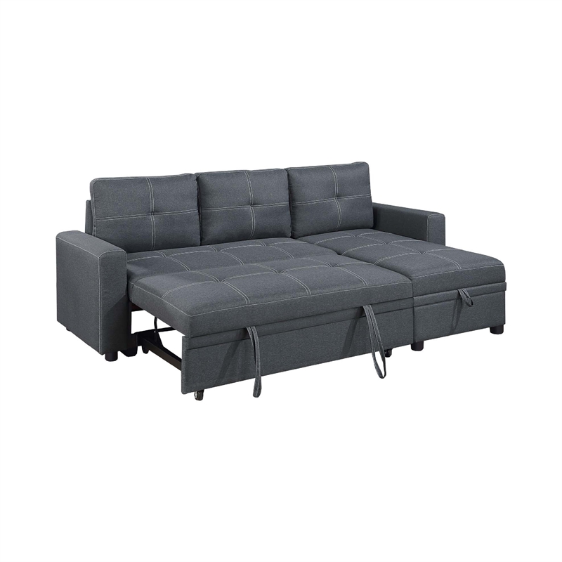 Gero Sectional Sofa Pull Out Bed- Reversible Storage Chaise- Dark Gray