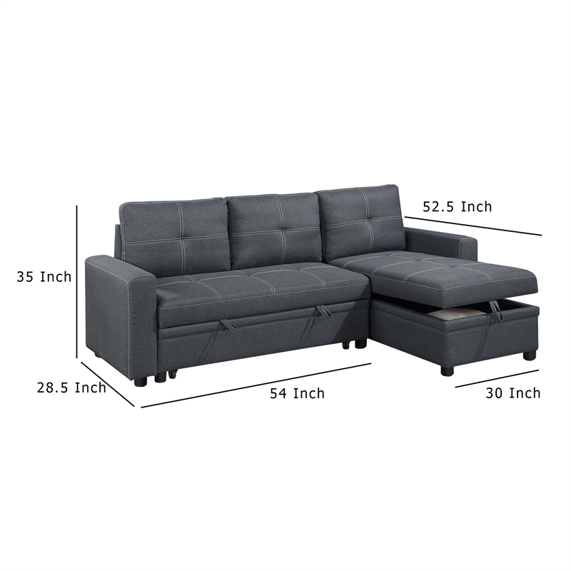 Gero Sectional Sofa Pull Out Bed- Reversible Storage Chaise- Dark Gray