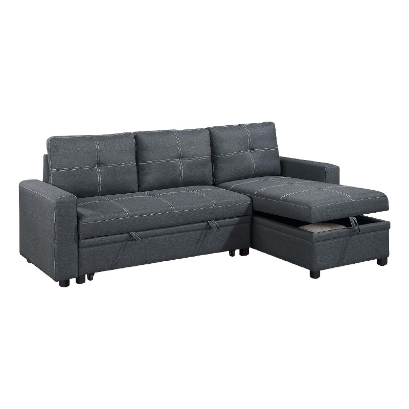 Gero Sectional Sofa Pull Out Bed- Reversible Storage Chaise- Dark Gray