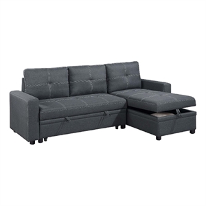 Gero Sectional Sofa Pull Out Bed- Reversible Storage Chaise- Dark Gray