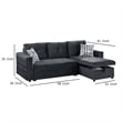 Ero Convertible Sectional Sofa- Storage Chaise- 2 Pillows Black Velvet