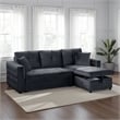 Ero Convertible Sectional Sofa- Storage Chaise- 2 Pillows Black Velvet