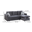 Ero Convertible Sectional Sofa- Storage Chaise- 2 Pillows- Gray Velvet