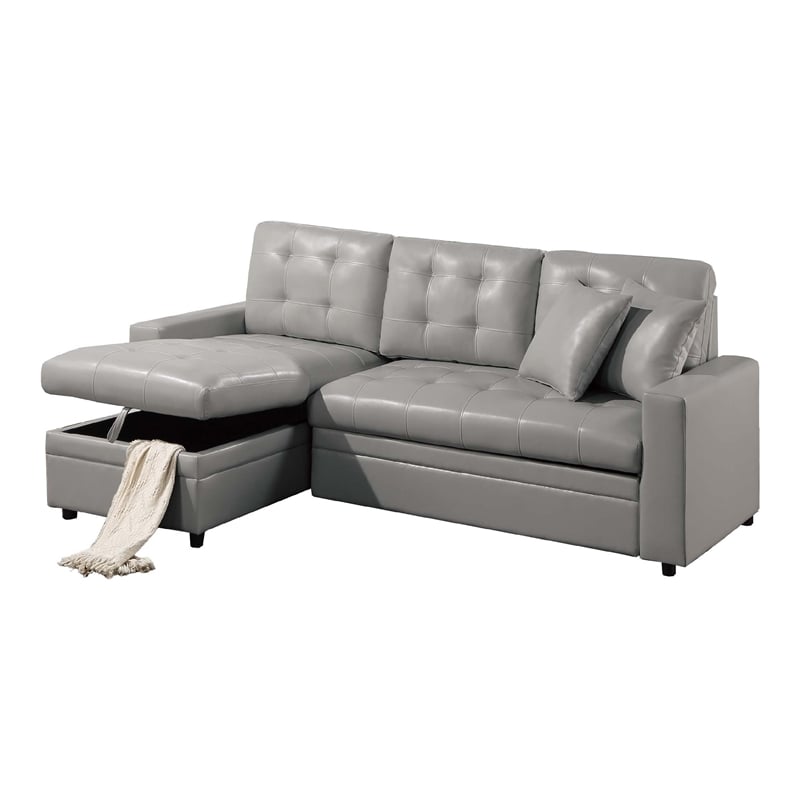 Dero Convertible Sectional Sofa Storage Chaise- Gray Faux Leather
