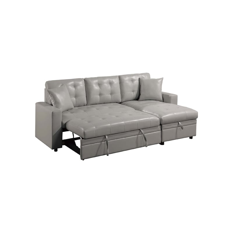 Dero Convertible Sectional Sofa Storage Chaise- Gray Faux Leather