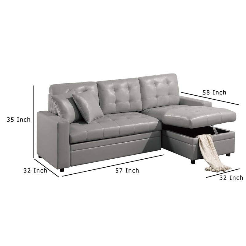 Dero Convertible Sectional Sofa Storage Chaise- Gray Faux Leather