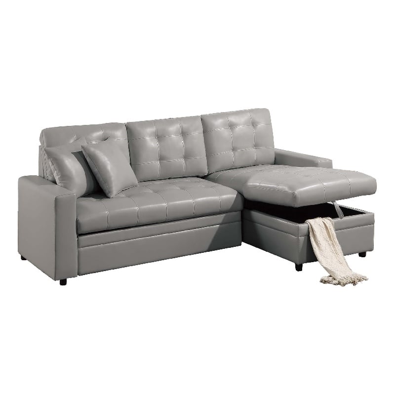 Dero Convertible Sectional Sofa Storage Chaise- Gray Faux Leather