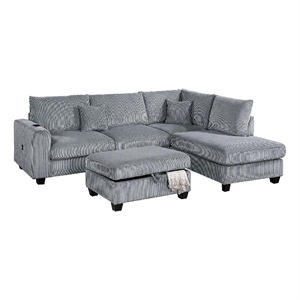 Roe 3pc Sectional Sofa Set w Chaise- Ottoman- 2 Pillows- Fog Gray