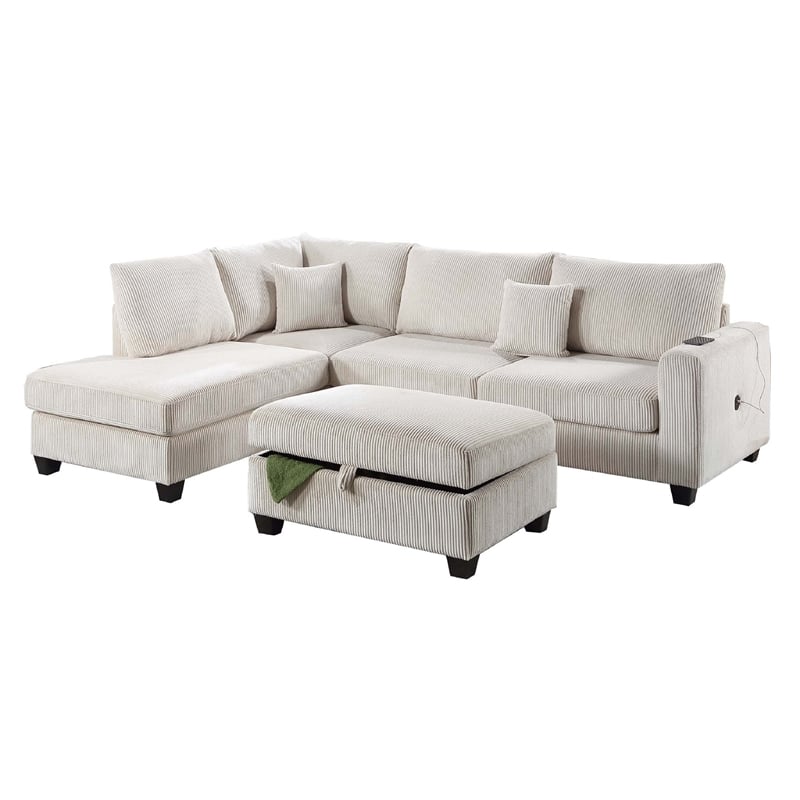 Roe 3pc Sectional Sofa Set with Chaise- Ottoman- 2 Pillows- Ivory