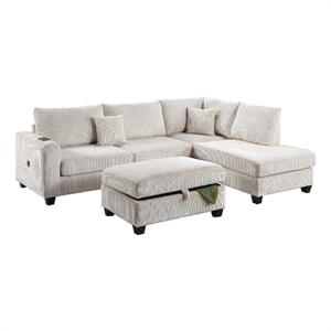 Roe 3pc Sectional Sofa Set with Chaise- Ottoman- 2 Pillows- Ivory