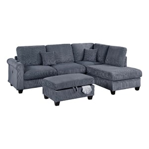 Roe 3pc Sectional Sofa Set with Chaise- Ottoman- 2 Pillows- Dark Gray