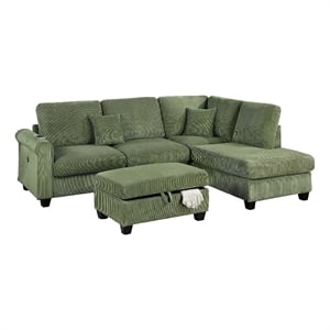 Roe 3pc Sectional Sofa Set w Chaise- Ottoman- 2 Pillows- Sage Green