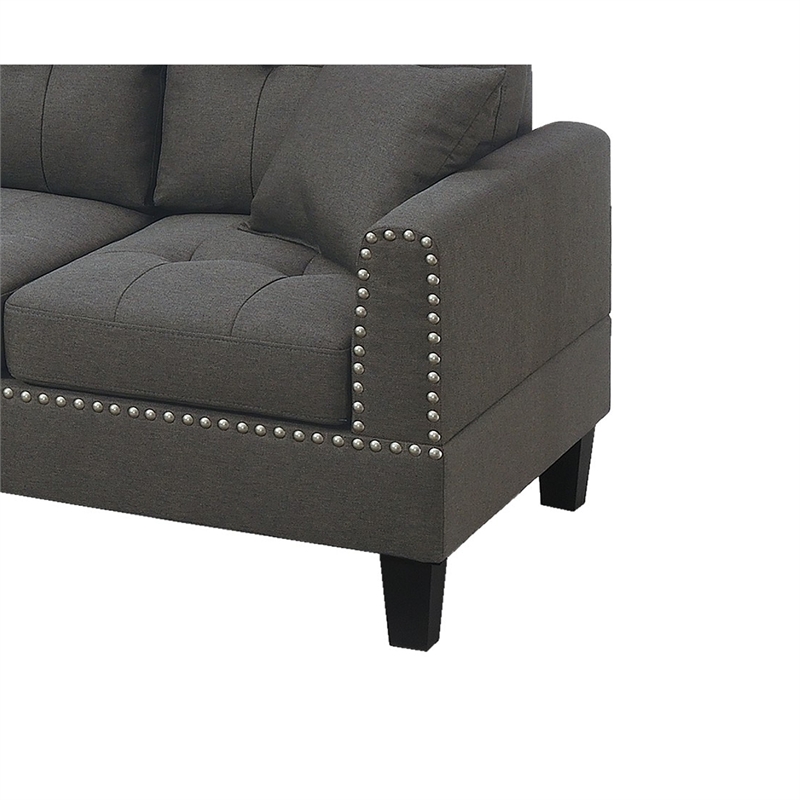 Ena 2pc Sectional Sofa Set with Chaise- 2 Pillows- Dark Brown Linen