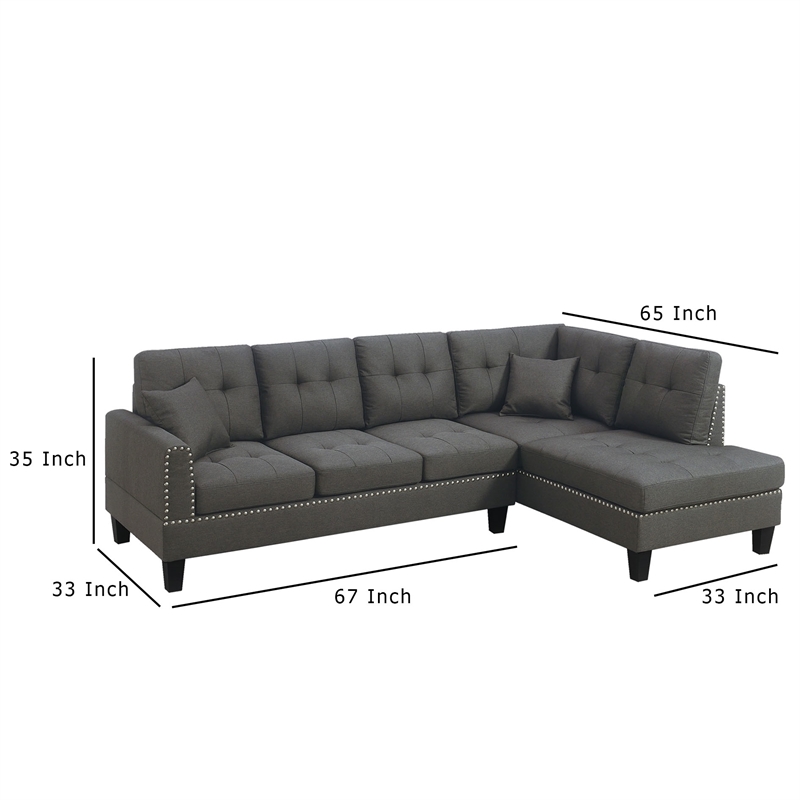 Ena 2pc Sectional Sofa Set with Chaise- 2 Pillows- Dark Brown Linen