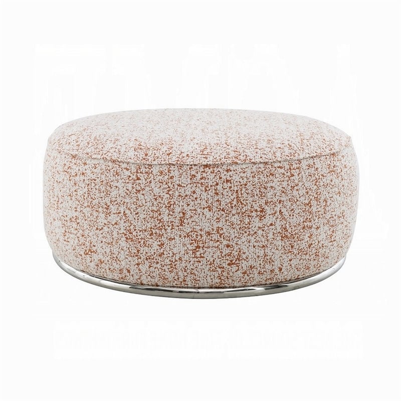 Sarah Ottoman- Round 39 Inch- Modern Style White Red Patterned Boucle