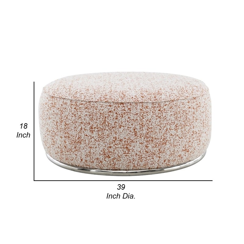 Sarah Ottoman- Round 39 Inch- Modern Style White Red Patterned Boucle
