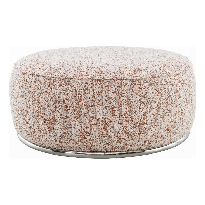 Sarah Ottoman- Round 39 Inch- Modern Style White Red Patterned Boucle