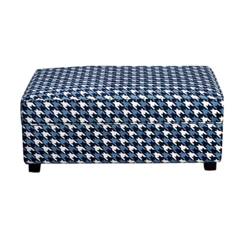 Colin Ottoman- Gray Blue White Houndstooth Polyester- 40in Rectangular
