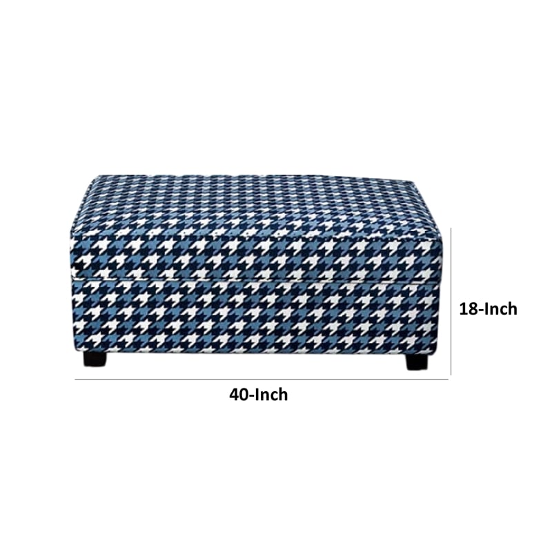Colin Ottoman- Gray Blue White Houndstooth Polyester- 40in Rectangular