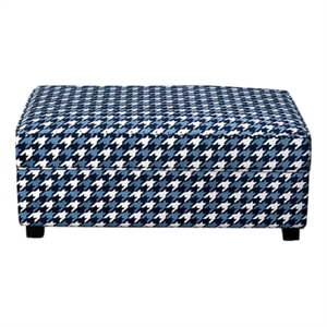 Colin Ottoman- Gray Blue White Houndstooth Polyester- 40in Rectangular