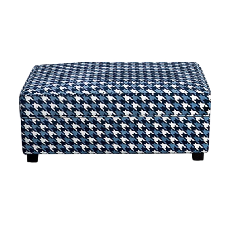 Colin Ottoman- Gray Blue White Houndstooth Polyester- 40in Rectangular
