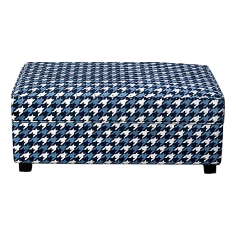 Colin Ottoman- Gray Blue White Houndstooth Polyester- 40in Rectangular