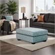 Berrie Ottoman- Teal Blue Polyester Cushioned Top- Black Wood- 40 Inch