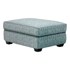 Berrie Ottoman- Teal Blue Polyester Cushioned Top- Black Wood- 40 Inch