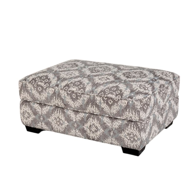 Berrie Ottoman- Geometric Gray White Polyester- Solid Wood- 40 Inch