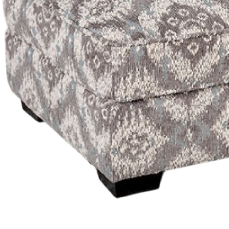 Berrie Ottoman- Geometric Gray White Polyester- Solid Wood- 40 Inch