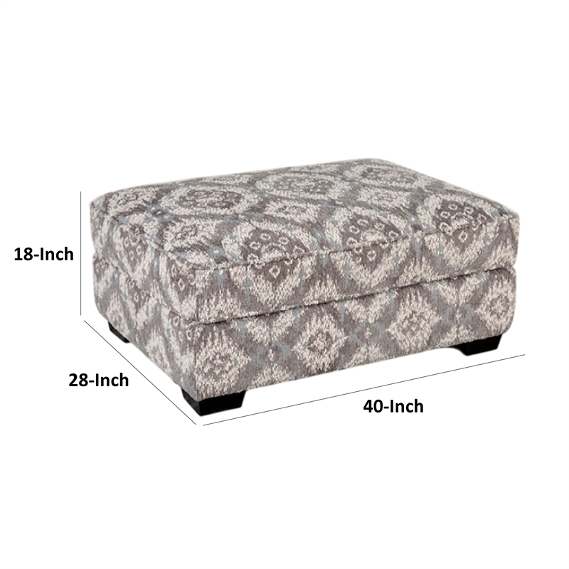 Berrie Ottoman- Geometric Gray White Polyester- Solid Wood- 40 Inch