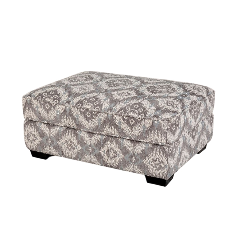 Berrie Ottoman- Geometric Gray White Polyester- Solid Wood- 40 Inch