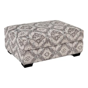 Berrie Ottoman- Geometric Gray White Polyester- Solid Wood- 40 Inch