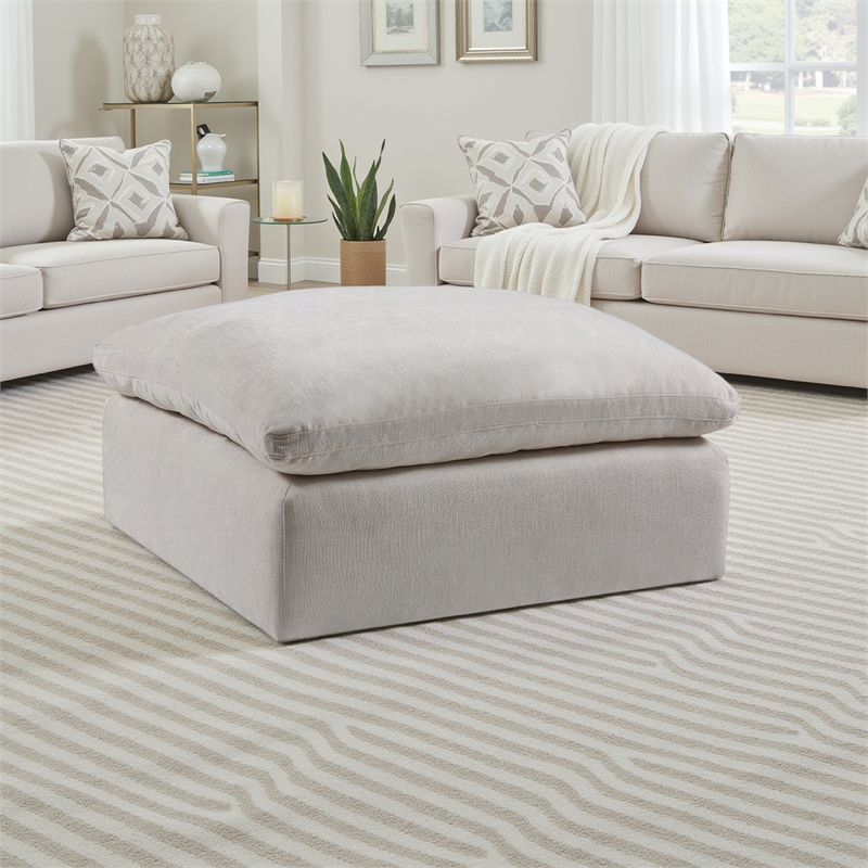 Shar Modular Ottoman- Pillow Top Cushion- Plush Ivory Linen Fabric