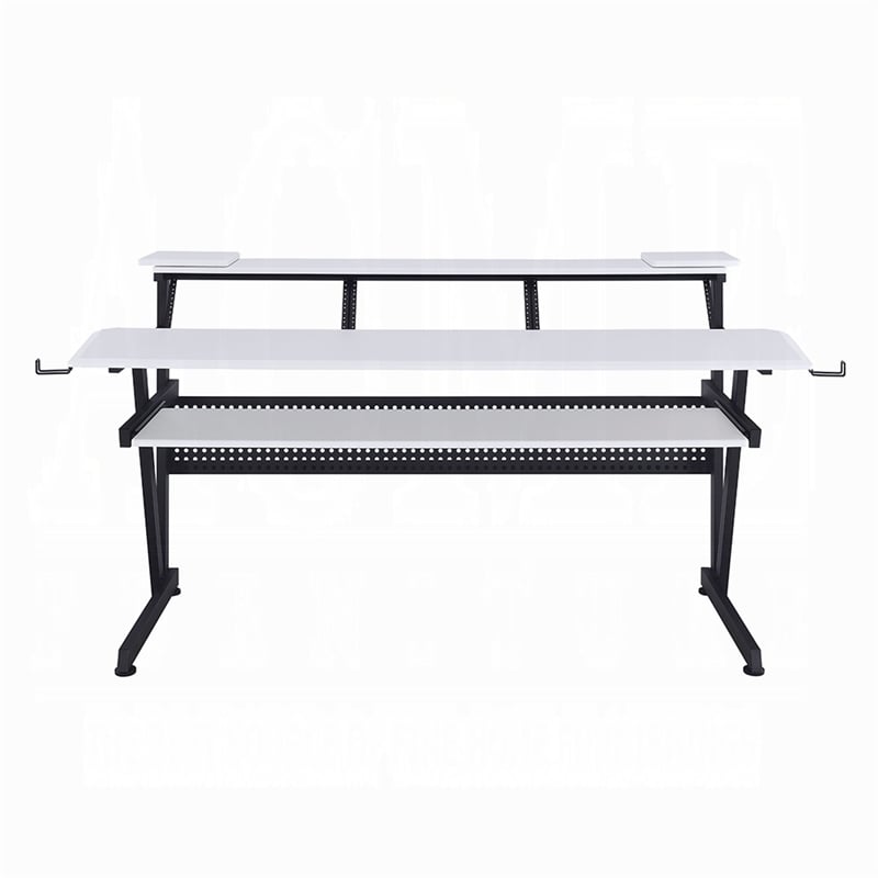 Vion 71 Inch Music Producer Desk for Computer- White- Keyboard Tray