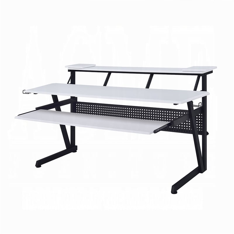 Vion 71 Inch Music Producer Desk for Computer- White- Keyboard Tray