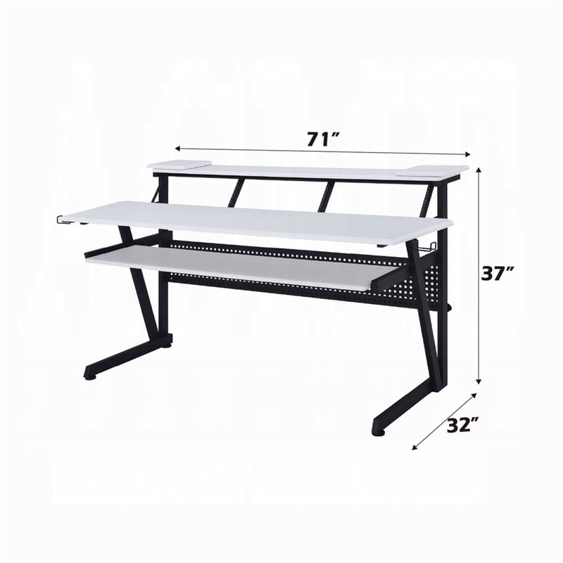 Vion 71 Inch Music Producer Desk for Computer- White- Keyboard Tray